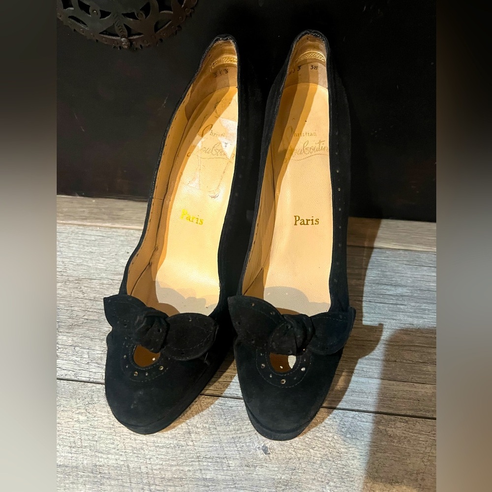CHRISTIAN LOUBOUTIN AUTHENTIC SUEDE WEDGE HEELS 38 - Picture 2 of 5